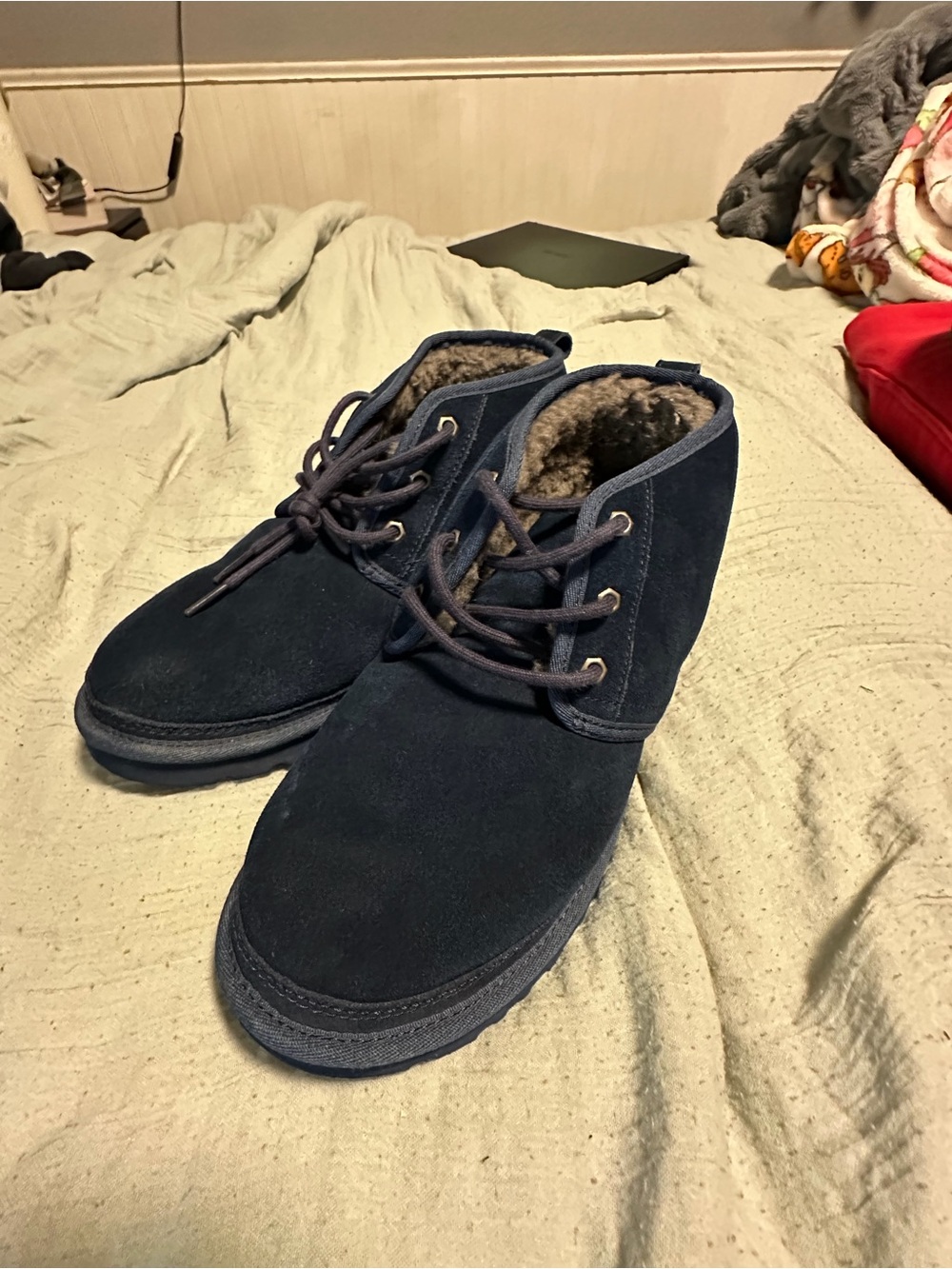 UGG Men's Navy Suede Chukka Boots with Shearling Collar